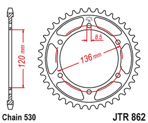 JT Rear Sprocket Steel [46 teeth] YAMAHA FZ 600 86-88 XJ 600 86-88 / YX 600 RADIAN 88-90