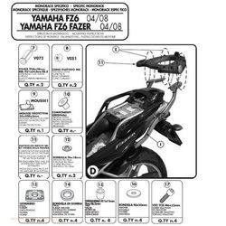 KAPPA center trunk rack YAMAHA FZ6 / FZS 600 FAZER (04-06), FZ6 S2 / FZ6 600 FAZER S2 (07-11)