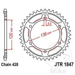 Rear sprocket, steel JT JTR1847.46 number of teeth 46Z