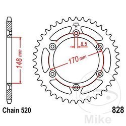 Rear sprocket, steel JT JTR828.46 number of teeth 46Z