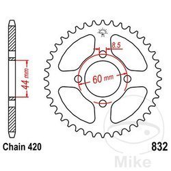 Rear sprocket, steel JT JTR832.37 number of teeth 37Z