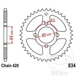 Rear sprocket, steel JT JTR834.45 number of teeth 45Z