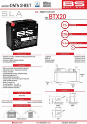 Akumulator BS BTX20 Zamiennik YTX20-BS 18AH 270A