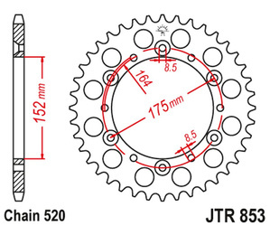 JT Zębatka tylna aluminiowa [44 zębów] YAMAHA YZ/YZF 88-98 kolor czarny