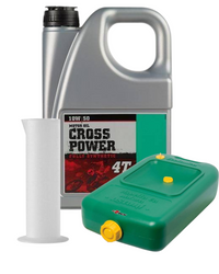 Zestaw pojemnik na olej + miarka + MOTOREX Cross Power Olej 4T 10W50 Synthetic 4L