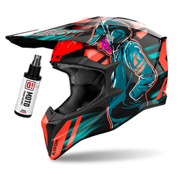 Kask cross Airoh Wraaap Cyber pomarańczowy,czarny,morski / połysk