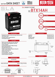 Akumulator BS BTX14AH Zamiennik YTX14AH-BS 12AH 210A