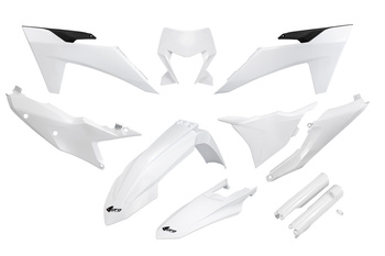 Ufo 2024/11 komplet plastików (full kit) z osłonami teleskopów (amortyzatorów) KTM EXC 150 / 250 / 300 TBI '24-'25, EXC-F 250 / 350 / 450 / 500 '24-'25 kolor biały
