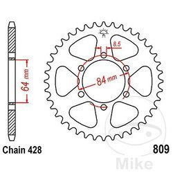 Rear sprocket, steel JT JTR809.55 number of teeth 55Z