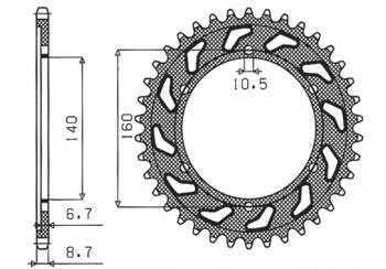 SUNSTAR Zębatka tylna stalowa KAWASAKI GPX 750R / GPZ 750/900/1100 / ZRX/ZZR 1100 [44]