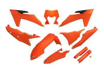 Komplet Plastików UFO [w zestawie osłony na lagi]  dla KTM EXC 150 / 250 / 300 '24, EXC-F 250 / 350 / 450 / 500 '24 kolor pomarańczowy