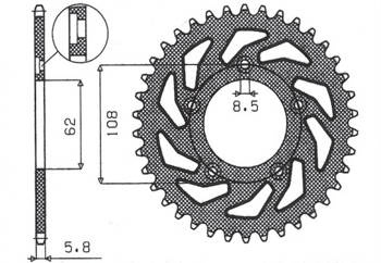 SUNSTAR Zębatka tylna stalowa APRILIA RS 125 93-05 [43]