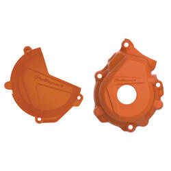 Osłona dekla alternatora + osłona pokrywy sprzęgła + osłona pompy wody KTM SX-F / XC-F 250 / 350 '16-'22 / Husqvarna FC 250 / 350 '16-'22 Polisport pomarańczowy