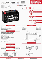 Akumulator BS BT7B-4 6,5AH Zamiennik YT7B4 6.5AH 85A