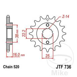 Zębatka przednia JT JTF736.16 (16Z)
