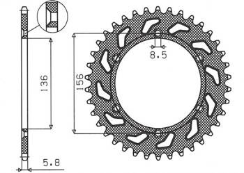 SUNSTAR Zębatka tylna stalowa HUSQVARNA SM 610 08-09 / SUZUKI DR350 90-03 / RGV 250 91-96 / CAGIVA WMX 125 89-92 [38]