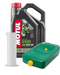 Zestaw pojemnik na olej + miarka +  Motul 5100 10W50 4T 4L
