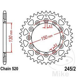 Zębatka tylna stalowa JT JTR245/2.50 ilość zębów 50Z