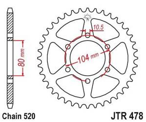 JT zębatka stalowa tylna (JTR478) Kawasaki ZX-6R ZX-6RR Z 750 ZXR KLE ER-6F EN