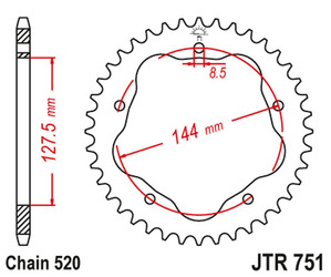 JT Zębatka tylna aluminiowa [43 zębów] DUCATI MONSTER 800 S2R 05-07 / HYPERMOTARD 950 19-23 / BIPOSTO 748/S 95-03 / STREETFIGHTER/EVO 848 08-15