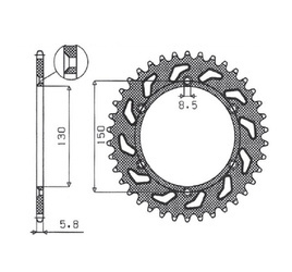 SUNSTAR Zębatka tylna aluminiowa YAMAHA YZ/YZF/WRF 99-18 [51] [czarna]