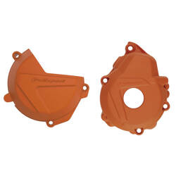 Osłona dekla alternatora + osłona pokrywy sprzęgła + osłona pompy wody KTM EXC-F / XC-F 250 / 350 '17-'22 / Husqvarna FC 250 / 350 '19-'22 Polisport pomarańczowy,