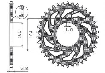 SUNSTAR Zębatka tylna stalowa DUCATI MONSTER / ABS 821 15- 20 / PANIGALE 899 898 14-15 / SCRAMBLER ABS 800 15-16  [38]