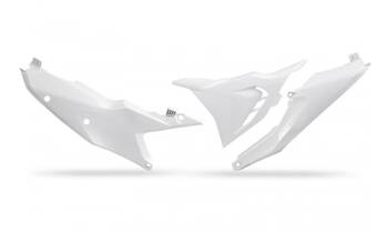 UFO Boczki tylne z pokrywą filtra powietrza z otworami KTM SX 125/250/300 '23-'24, EXC 150/250/300 '24, SX-F/EXC-F 250/350/450/500 '23-'24 biały