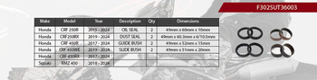 SHOWA Zestaw naprawczy amortyzatora przedniego Showa Honda CRF 250 R '15-'24, CRF 250 RX '19-'24, CRF 450 R '17-'24, CRF 450 RX '17-'24, Suzuki RMZ 450 '18-'24 Uszczelniacze olejowe x 2, pyłowe x 2, panewki x 4, Service kit, Zawieszenie 49mm
