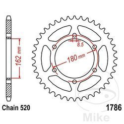 Zębatka tylna stalowa JT JTR1786.52 ilość zębów 52Z
