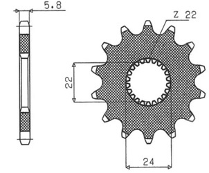 SUNSTAR Zębatka przednia stalowa APRILIA RED ROSE/PEGASO 125 88-99 / RS 125 93-99 / TUAREG RALLY/WIND 125 89-93 / TUONO 125 03-07 [14]