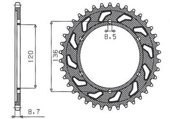 SUNSTAR Zębatka tylna stalowa YAMAHA XJ 600 H / N 84-91 / YX 600 RADIAN 86-87 [44]